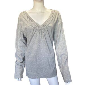 Venezia V-Neck Long Sleeve Gray Top w/ Rhinestone Detail Womens Size 18/20